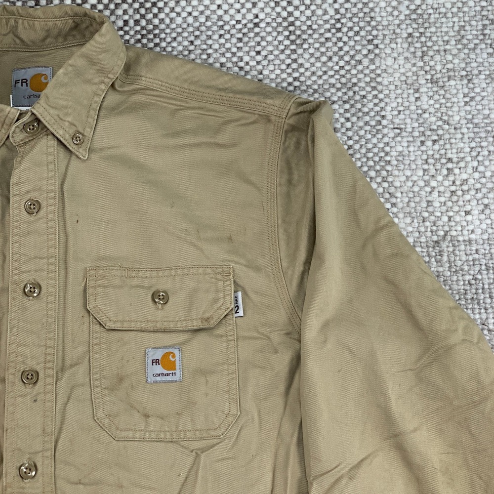 Carhartt FR Shirt Mens Large Khaki FRS160 KHI Flame Resistant HRC 2 Workwear